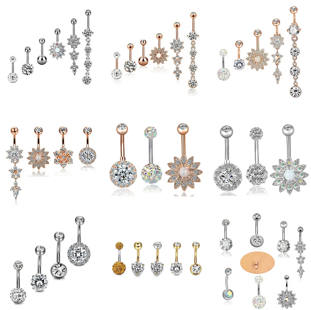 

2/4/5/6/7Pcs/Set Surgical Steel Piercings 14G Navel Piercings Belly Button Piercing Dangle Earrings Belly Bar Sexy Body Jewelry