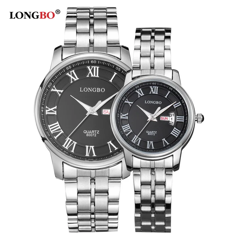 

LONGBO Luxury Couple Watches Men Date Day Calendar Waterproof Women Gold Stainless Steel Quartz Wristwatch Montre Homme 80072