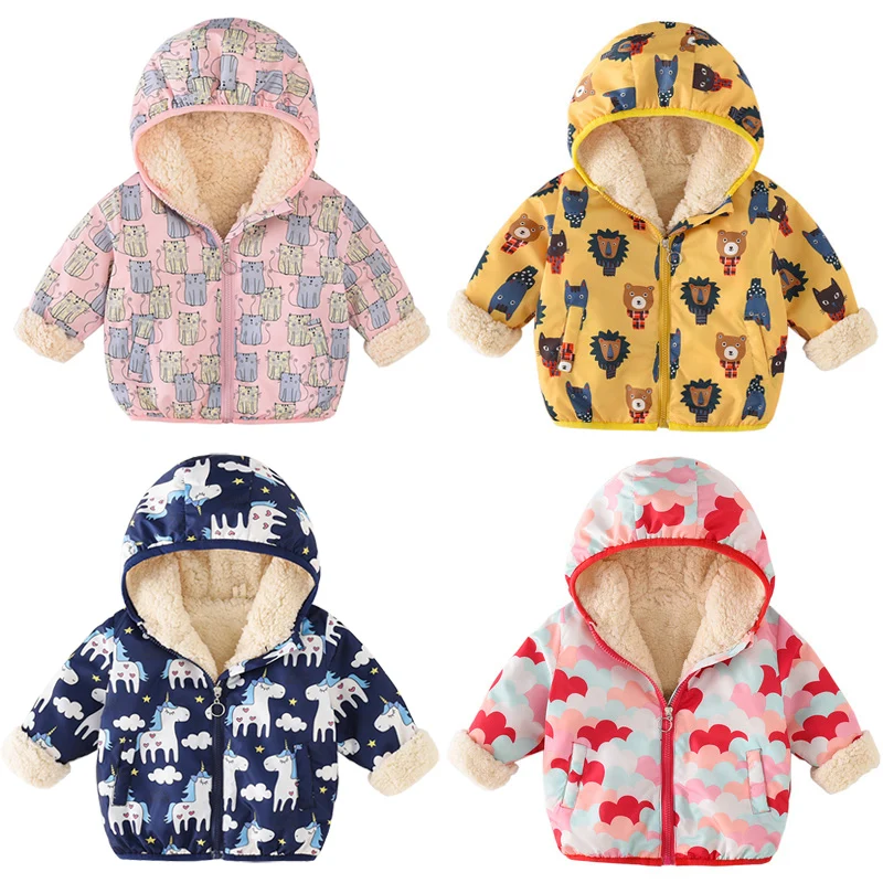 

1-7Years girls boys chidlren winter jacket New design cartoon printed hooded fleece thermal costs tops
