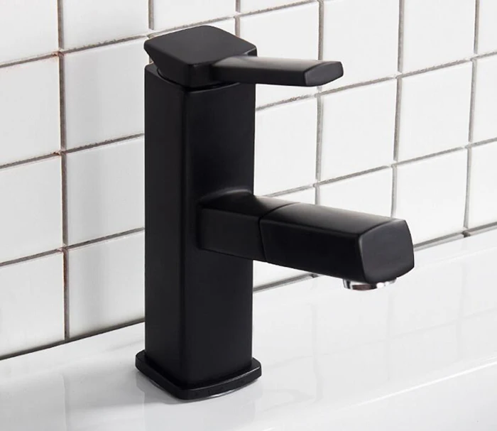 Black Copper Waterfall Bathroom Faucet Pull Out Basin Faucets Hot And