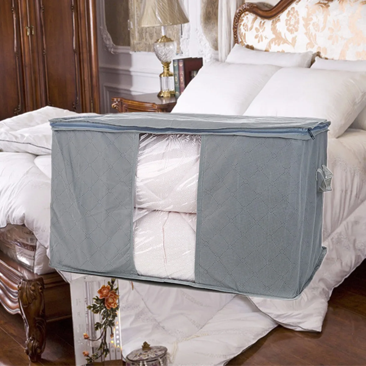 

Foldable Large Bedding Storage Bag Organiser for Pillow Clothes Quilt Bedding Duvet Blanket Under Bed Storage Organizer Box