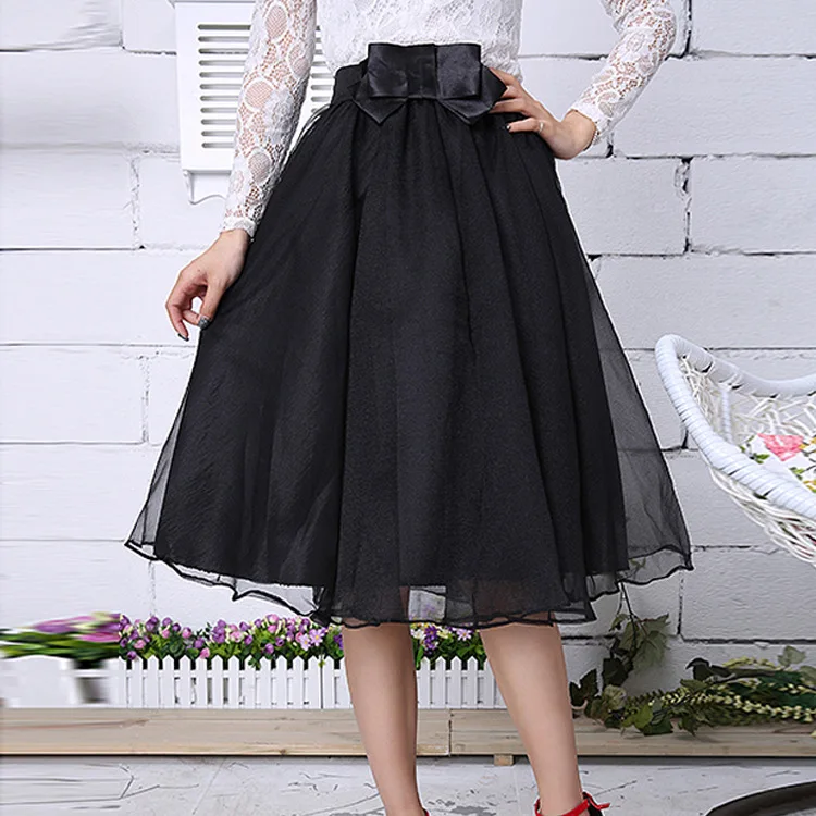 Женская трендовая юбка из органзы с высокой талией газовая пачка бантом длинная