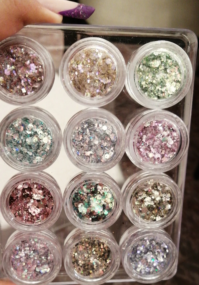 

12 Boxes/Lot Holographic Mixed Multi Chunky Glitter PGD49 Nail art Mixed Glitter Different size and color Mixed Glitter 12colors