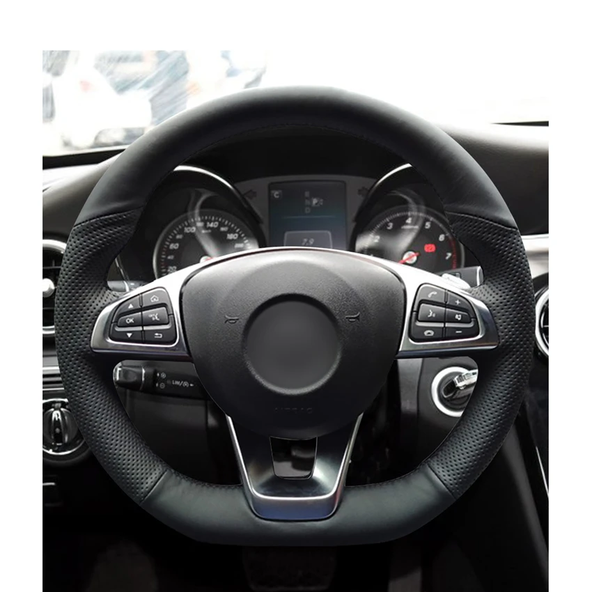 Hand-stitched Black PU Artificial Leather Car Steering Wheel Cover for Mercedes Benz C200 C250 C300 B250 B260 A200 A250