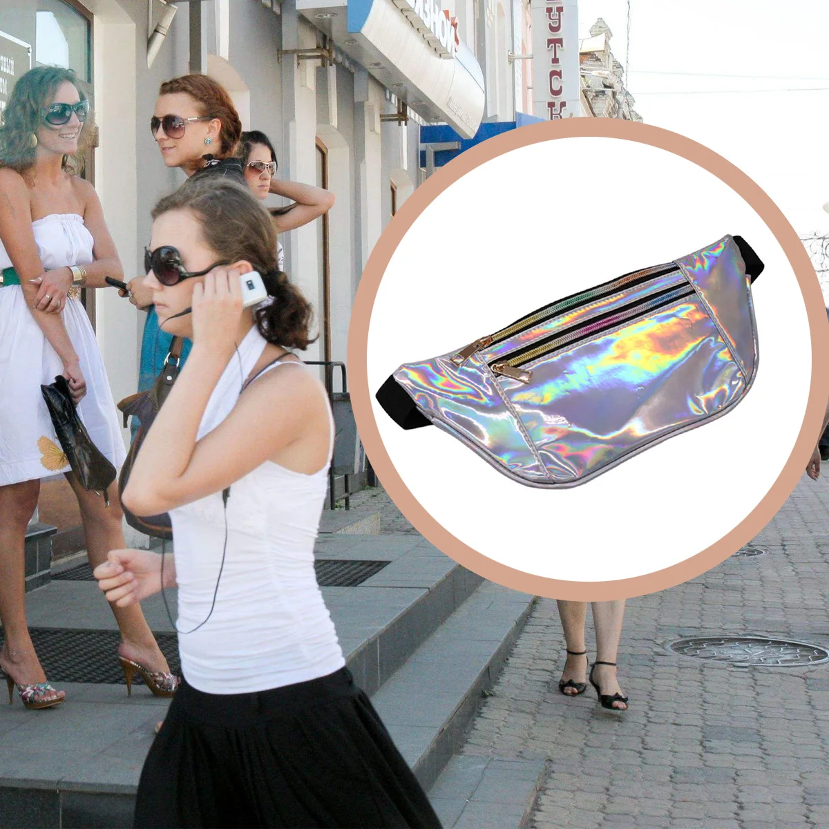 HCH Fashion Женская поясная сумка с двойной молнией и голограммой из лазерной кожи