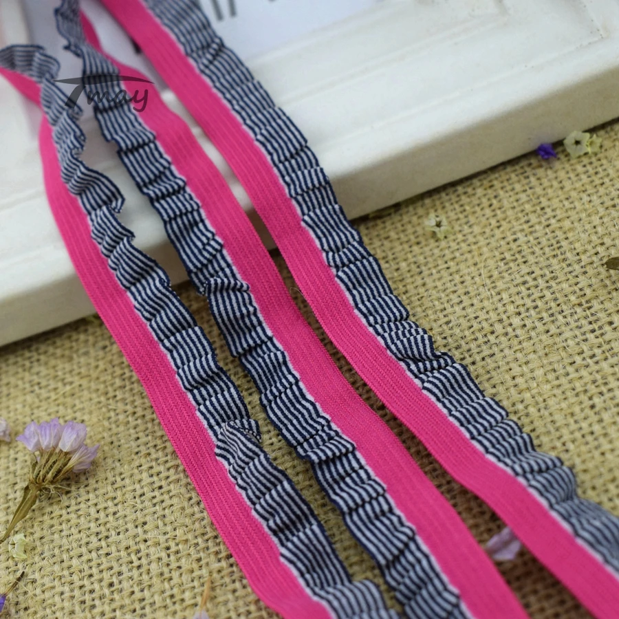 

#1427 stripe Patchwork Ruffle Lace Fabric 4 yards/lot 15MM(5/8") Elastic Lace Trim Ribbon Lace Edge for baby girl hairbands