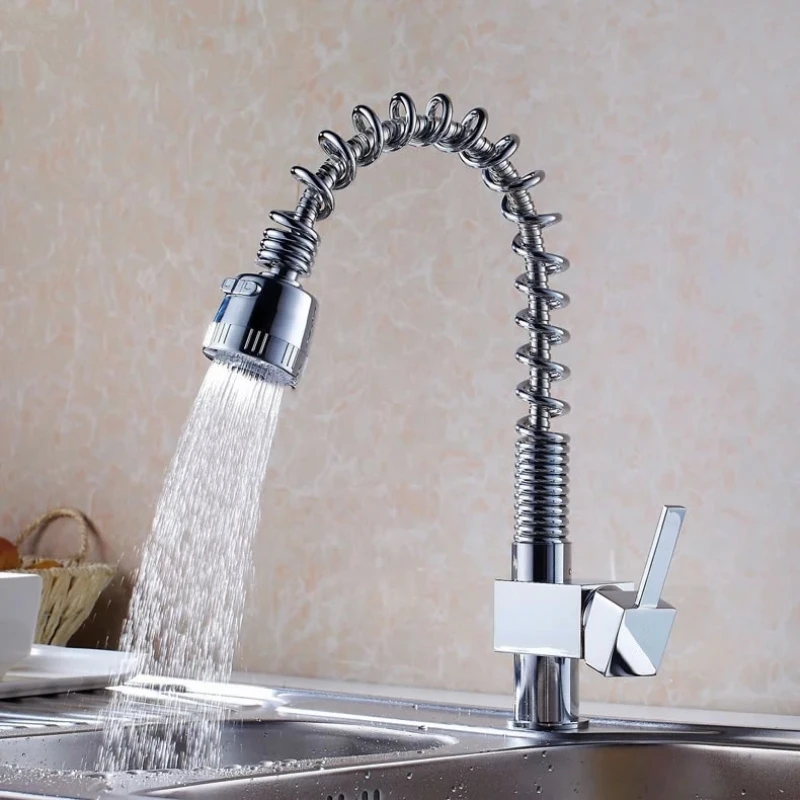

Modern Chrome Finished Pull Out Spring Kitchen Faucet 2 Modes Water Wholesale And Retail Swivel Spout Vessel Sink Mixer Tap
