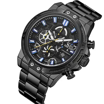 

2019 Megir Top Brand Business Military Sports Quartz Watches Men Chronograph Wristwatch Luxury Relogios Masculinos Clock Silver