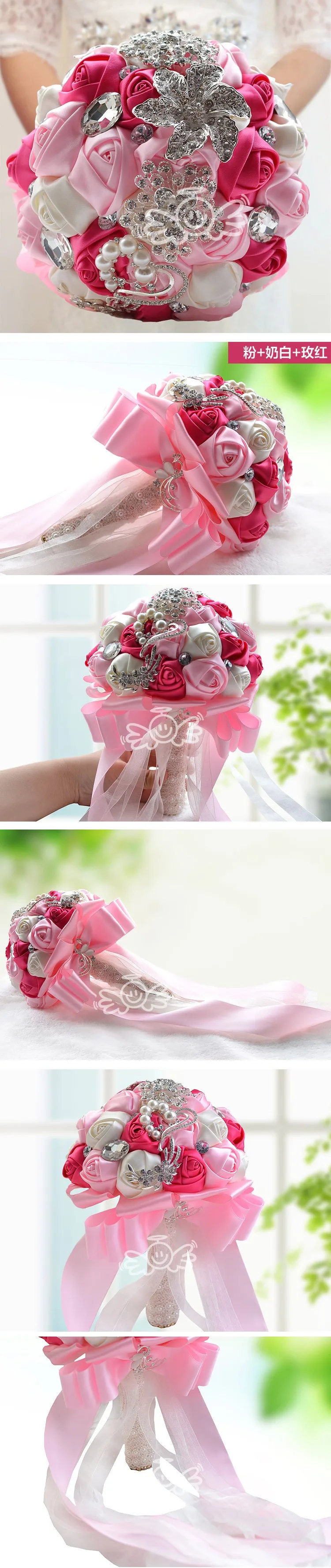 Фиолетовый/слоновой кости/розовый/красный свадебный букет с жемчугом бисером брошь и шелковые розы Романтическая свадьба Красочный Букет невесты