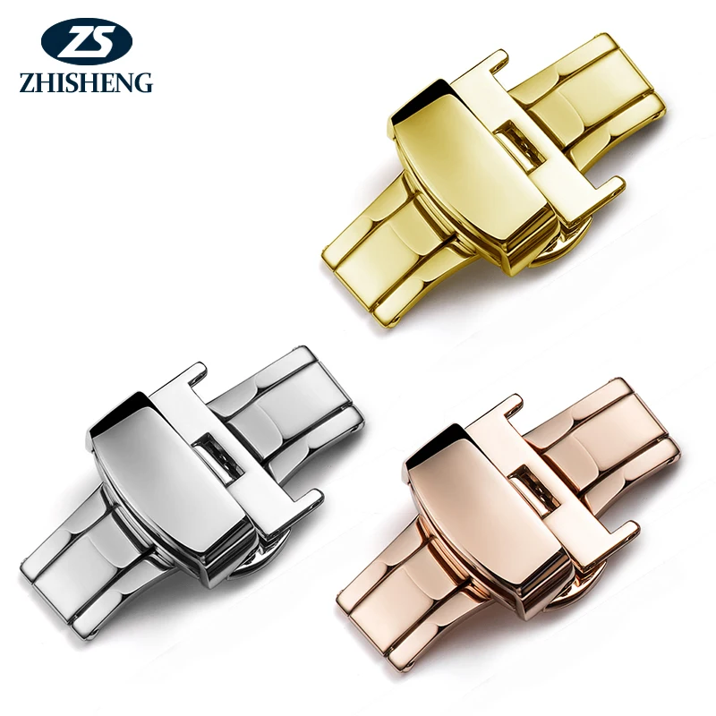 

316L stainless steel double button clasp all shine polishing butterfly deployment watch buckle