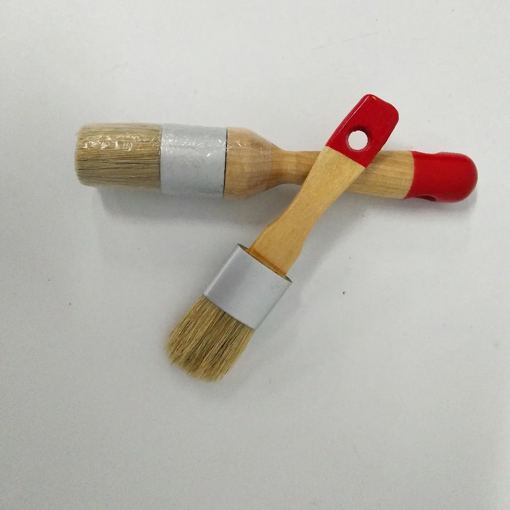 

2PC Red Tail Wooden Handle Chalk Paint Hand tool set Pointed Brush Bristle Chalk Oil Painting Wax Brush Artist Art Supplies