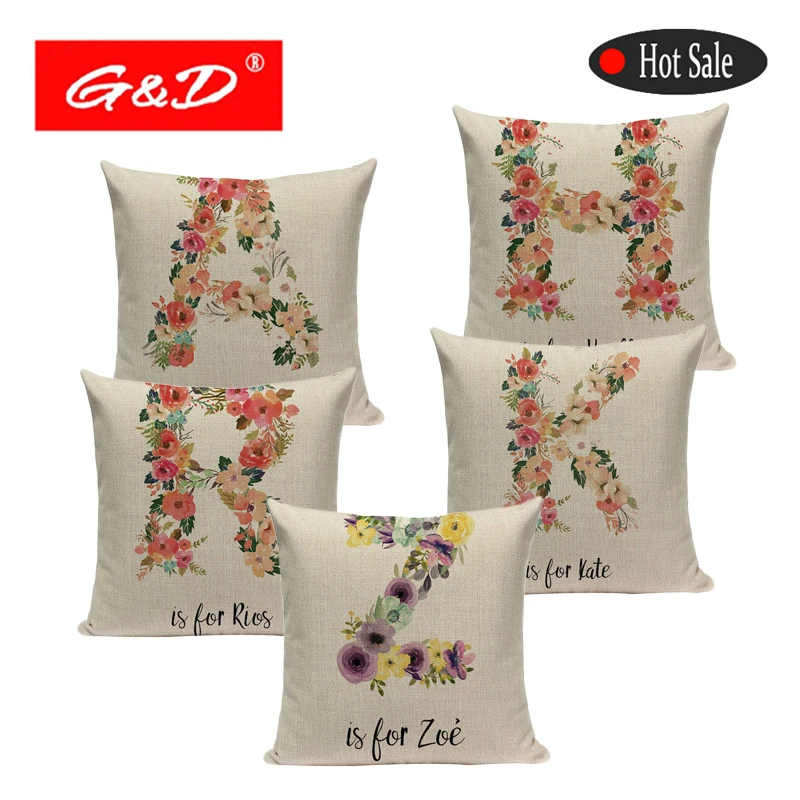 Beautiful Letter Flower Cushion Covers High Quality Cotton Linen Car Sofa Home Decor Throw Pillow Case Gift Funda Cojin | Дом и сад