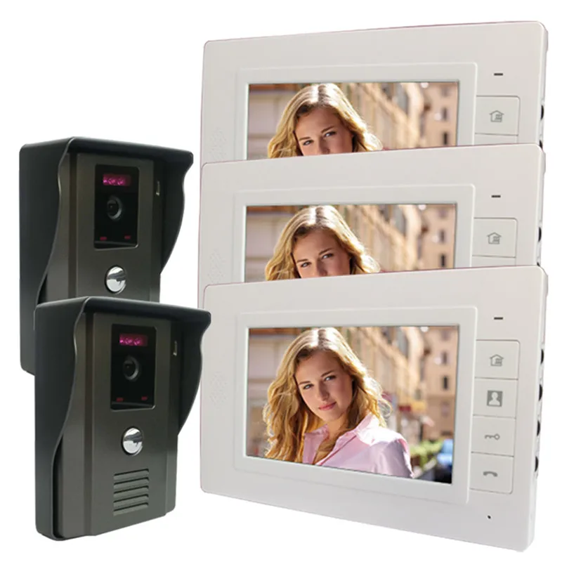 

DHL Free Shipping 7" Video Door Phone Intercom Doorbell System with 2pcs 700TVL Outdoor Security CCTV Camera + 3pcs Indoor Mon