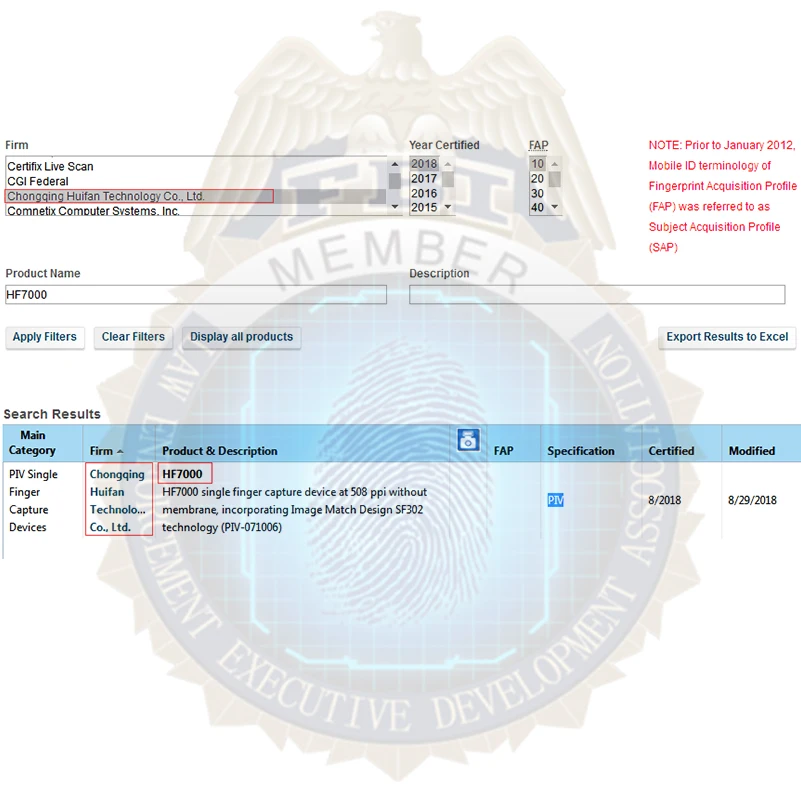 ФБР Сертифицированный PIV Bluetooth сканер отпечатков пальцев живой емкостный FAP10 256*360