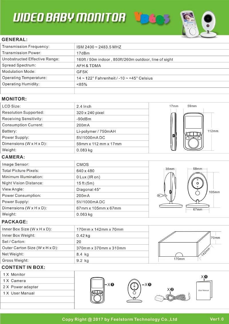 2,4 дюймов VB605 Детские спальные Monitor Audio Радио 8 колыбельные в Камера Ночное видение Портативный 2 пути аудио говорить няня