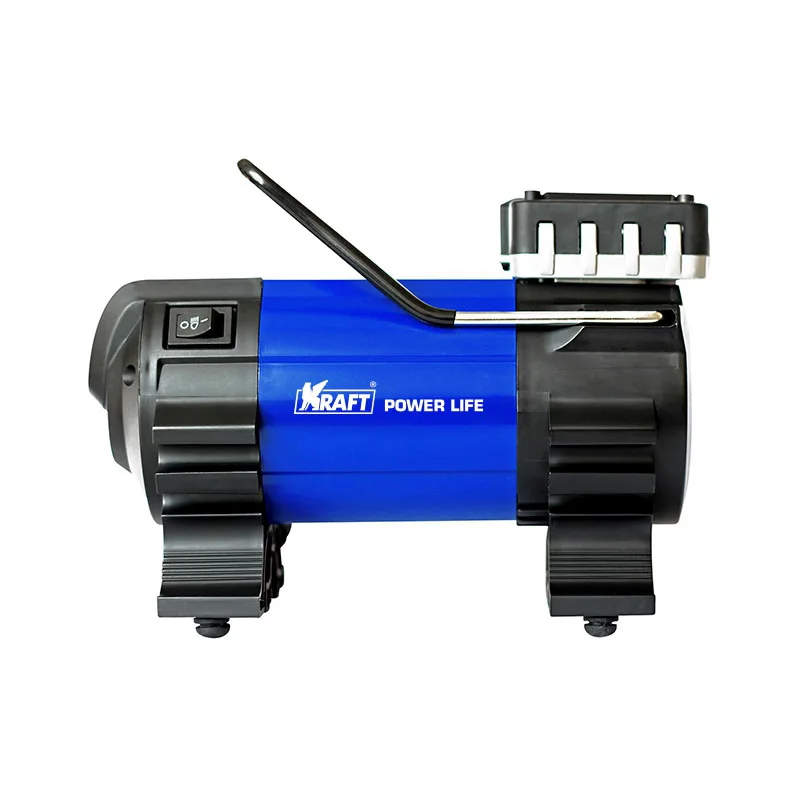 Компрессор автомобильный KRAFT КТ 800029 Power Life EXTRA  (Максимальное давление 10 атм, производительность 50 л.мин,  напряжение питания 12В, клеммы АКБ, сумка)