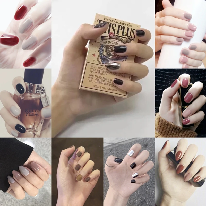 

Full Cover Solid Color False Nail With Design Pre-design Short Round Head Press On Nails Art Adhesive Lot With Glue 24Count
