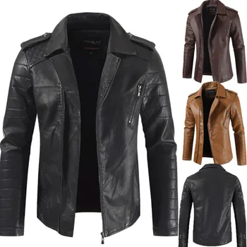 

Mens PU Jackets Coats Motorcycle Biker Faux Leather Jacket Men Autumn Winter Clothes Male Vintage Thick Warm Fleece Velvet Coat