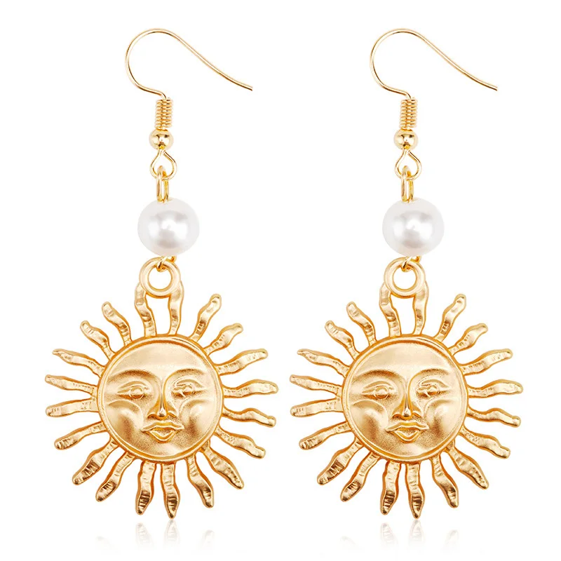 

Summer Ear Earrings Smiley face Sun flower Pearl Pendant For Female Fashion Jewelry Creative Women's fashion Gift Wholesale