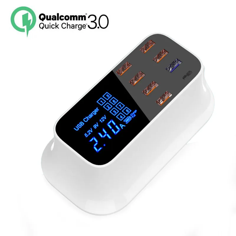 

Smart USB Charger 40W LED Display 8 Port Type C Quick Charge 3.0 For iPhone Samsung Huawei Nexus Xiaomi QC3.0 AC Adapter