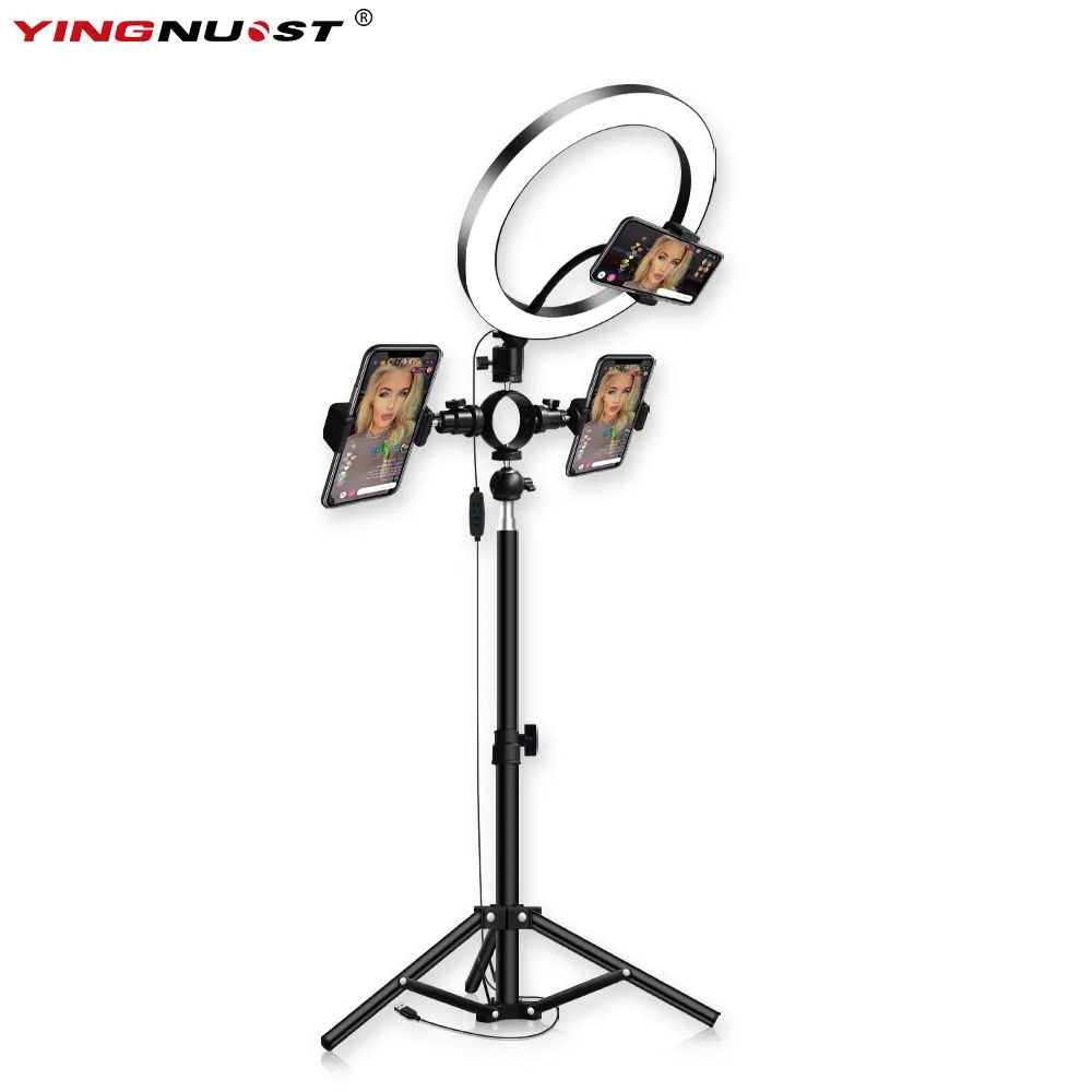 

10'' 26cm LED Ring Light Dimmable 3200K-5500K With Tripod 3 Phone Holders For Iphone Studio/Photography/Makeup/Live Stream Lamp