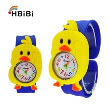 3D Cute Little yellow Chicken Watch Children Kids Clock Slap strap Quartz Waterproof Watches for Girls Boys Baby Birthday Gift