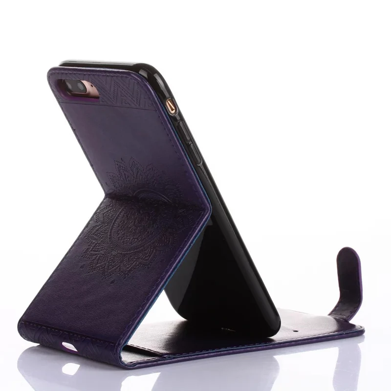 Модный Магнитный чехол из искусственной кожи держатель для карт Вертикальный флип-чехол для iPhone 7 7Plus 6G 6S Plus 5G 5S SE 4S - Цвет: Фиолетовый