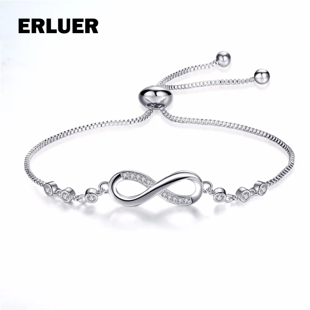Rose Gold Plated Infinite U Girls 925 Sterling Silver Cubic Zirconia Cute Butterfly Charm Adjustable Link Bracelets
