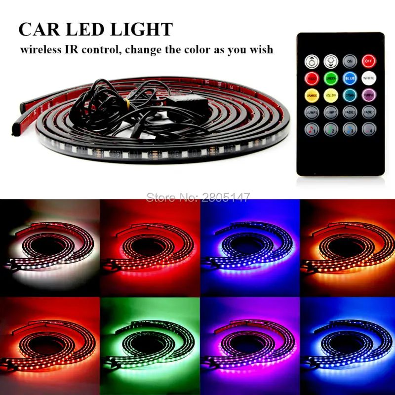 4Pcs Car Music Control RGB Strip Light Kit Flexible Atmosphere font b Lamp b font Foot