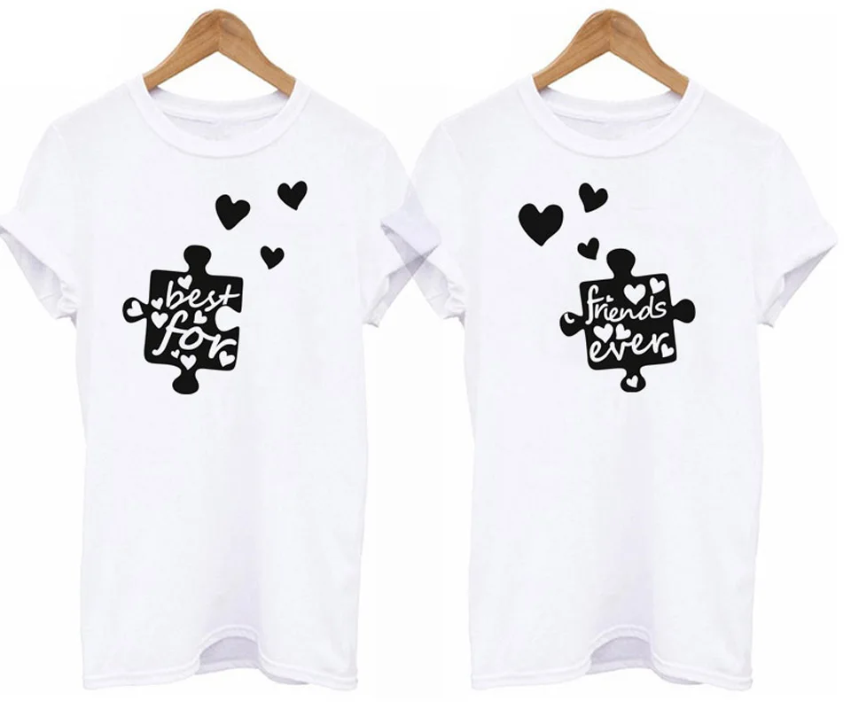 

Best friends T Shirt Female Forever Connection Puzzle Printed Twins clothes girl femme T-shirt graphic tees women top female