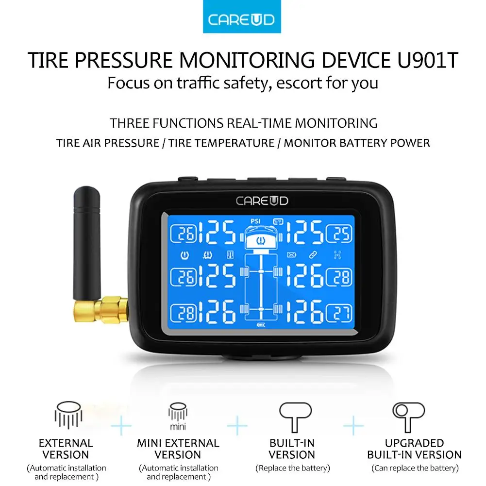 Грузовик TPMS Авто беспроводная система контроля давления в шинах ЖК-дисплей с 6 сменными батареями внешние датчики