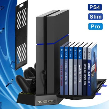 

PS 4 Slim Pro Vertical Stand Cooler Cooling Fan USB Charger Charging Dock Station Disc Storage Play Station 4 PS4 Accessories