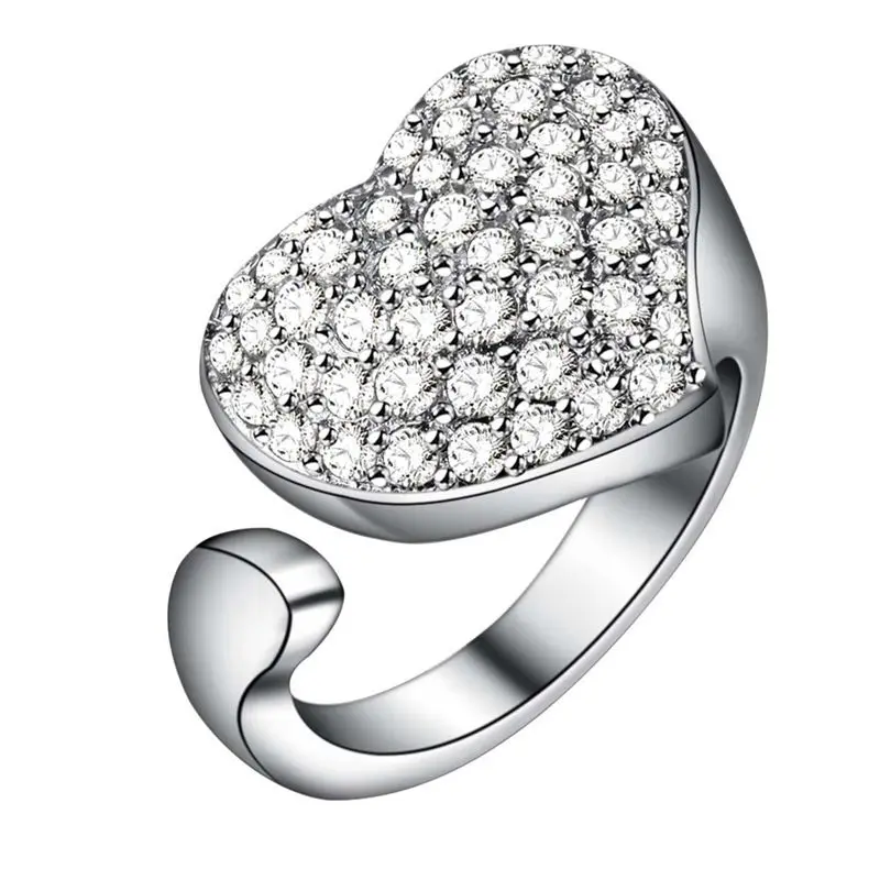 925 Sterling Silver Jewelry Big Stone Opening Ring Heart CZ Nice Ring