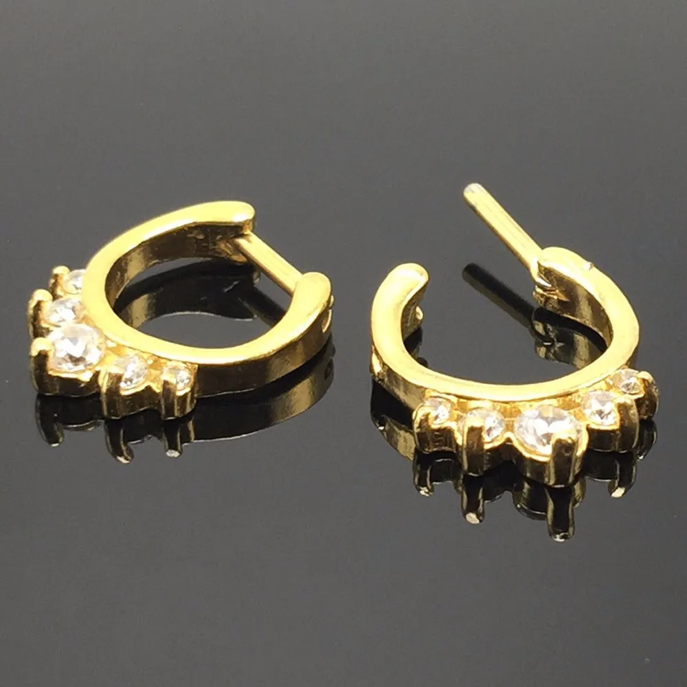 Fashion sexy nose rings for women's septum piercings gold plated stainless steel with crystal 1.2mmx10mm 16G gauge pircing 3