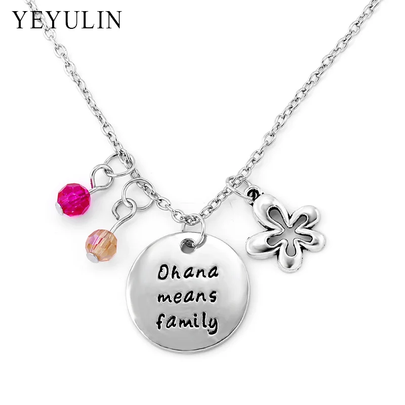 

New Design Ohana Means Family With Flower Charm Pendant Necklace Silver Color Alloy Necklace Jewelry For Family Gift