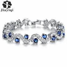 

Hot Sale Fashion Ladies Silver Color Cubic Zirconia Royal Blue Stone Bracelets Jewelry For Christmas Gift 2017