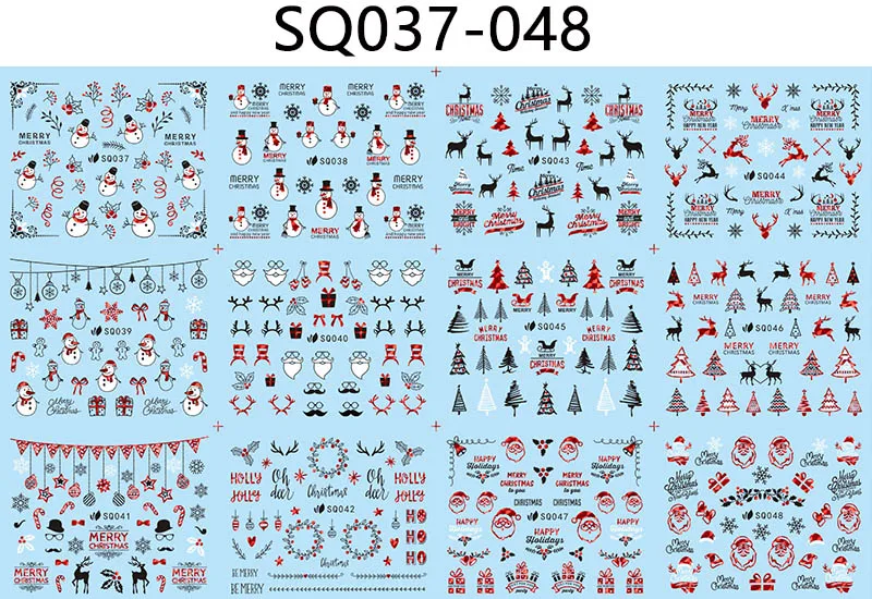 12 видов конструкций в 1 Набор Зимняя Снежинка стикеры 3D на ногти Nail Art Советы Обертывания Рождественский стиль Санта Клаус Маникюр Наклейка DIY SQ037-048