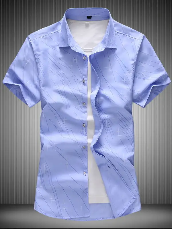 Летние новые крутые дышащие летние рубашки с коротким рукавом мужские повседневные хлопковые белые рубашки на пуговицах размера плюс 4XL 5XL 6XL 7XL - Цвет: Небесно-голубой