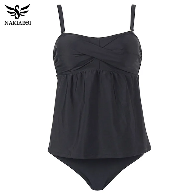 

NAKIAEOI 2019 Swimwear Women Solid Swimsuit Sexy Halter Neck Tankini Set Print Bathing Suit Swim Wear Shorts Two Piece Bikinis