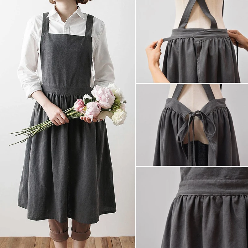 

Kitchen apron Cooking Kitchen Apron Simple Washed For Woman Men Chef Cotton Uniform Aprons Cooking Coffee Shop apron For Cooking