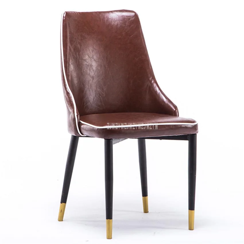High Quality Modern Simple Oil Wax Leather Dining Chair For Room Living Office Reception Soft Seat Cushion