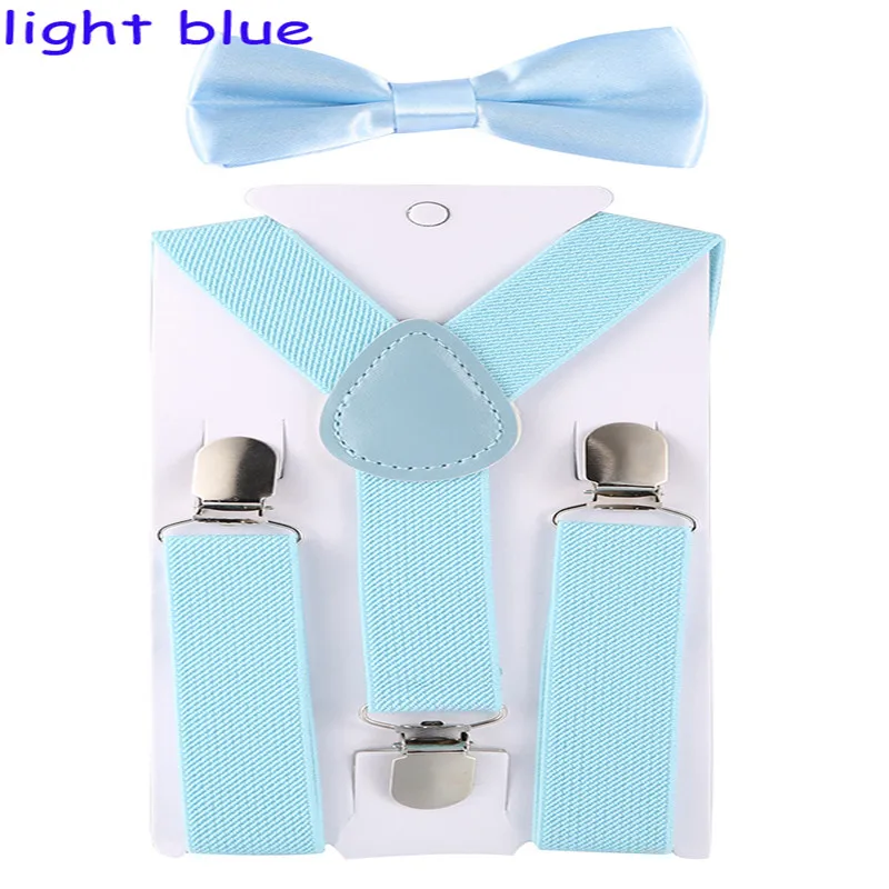 Light Blue Детские регулируемые эластичные подтяжки с галстуком-бабочкой, брекеты для мальчиков и девочек, подтяжки, Детские свадебные галстуки, аксессуары, Детский комплект с галстуком-бабочкой - Цвет: Light Blue