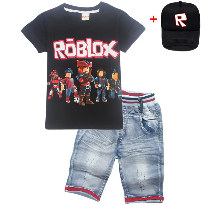 

6-14Years 2019 Kids Girls Clothes Set Roblox Costume Toddler Girls Summer Clothing Set Boy Summer Set Tshirt+jeans Shorts