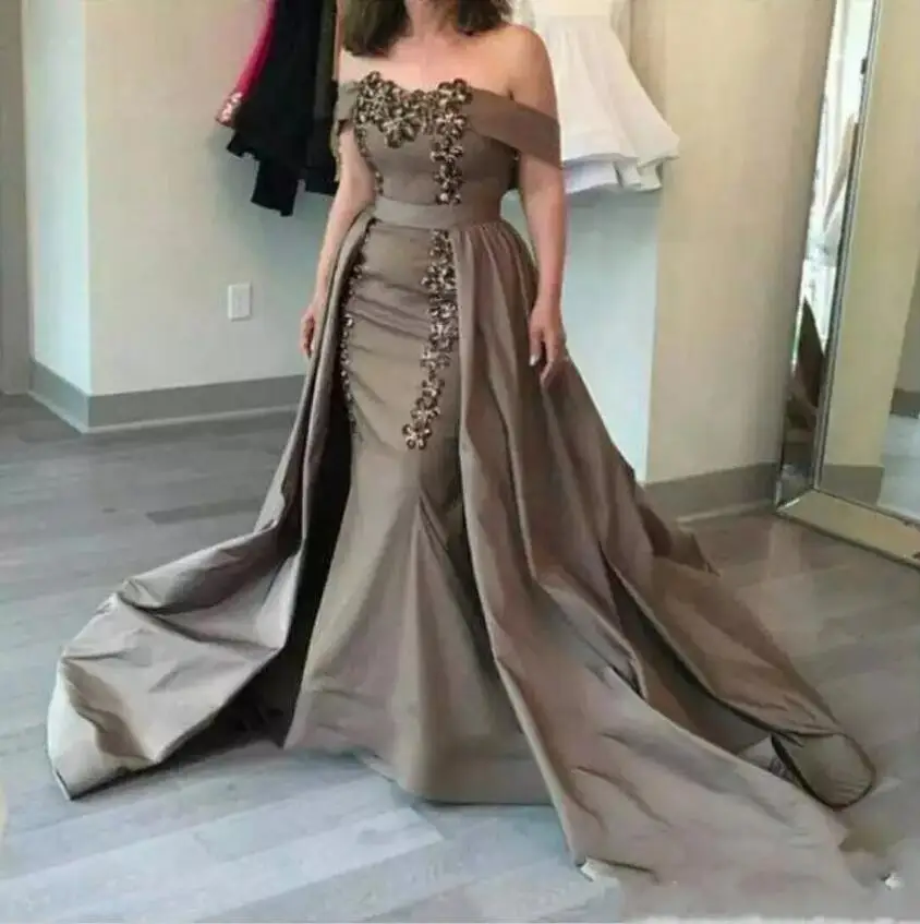 Vestido novia off-плечи Лодка шеи блестками аппликации Русалка Формальное вечернее платье 2018 Съемная Мать невесты платья