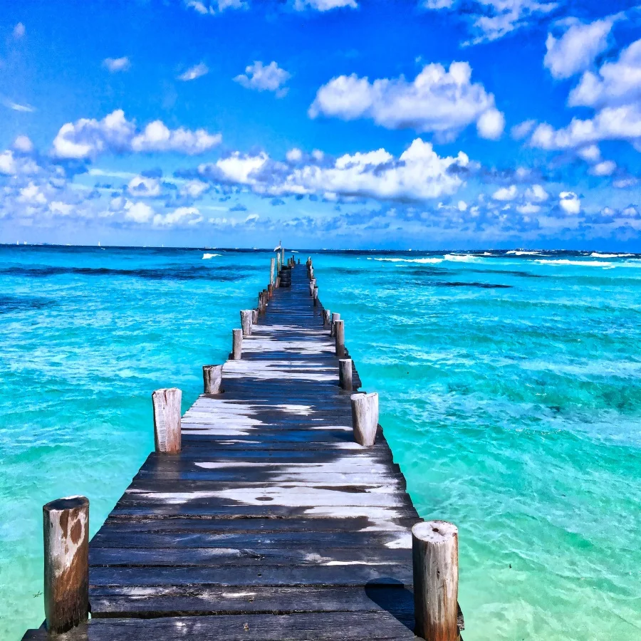 

Laeacco Summer Cloudy Blue Sky Sea Wooden View Bridge Photography Backgrounds Vinyl Custom Camera Backdrops For Photo Studio