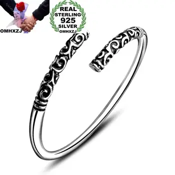 

OMHXZJ Wholesale Personality Fashion OL Woman Gift Part Engraved Open 925 Sterling Silver 18KT Gold Cuff Bangle Bracelet BR164