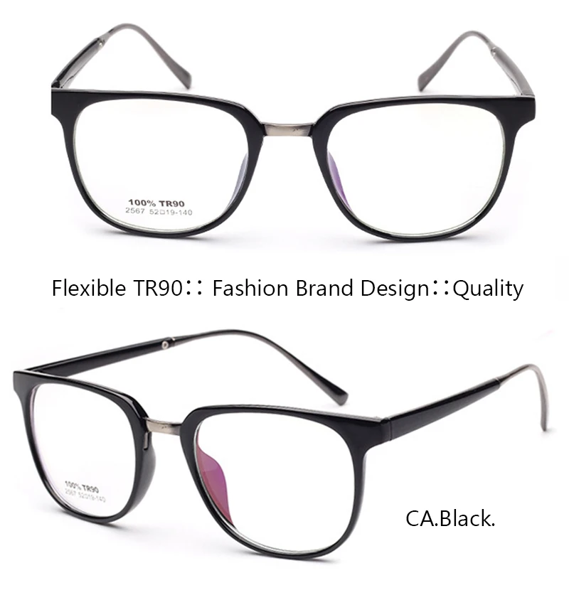 IVSTA гибкие TR90 женские очки винтажные прозрачные близорукость Nerd оптические очки Леопард близорукость большая оправа B567 - Цвет оправы: Black