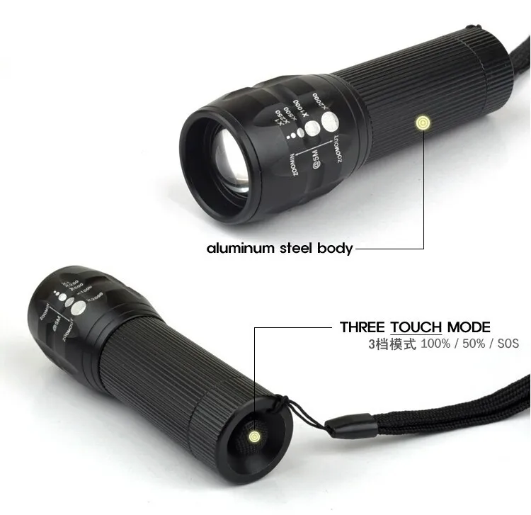 Ultra Bright XML T6 LED Tactical Flashlight Portable Waterproof Torch with Adjustable Focus and 5 Modes