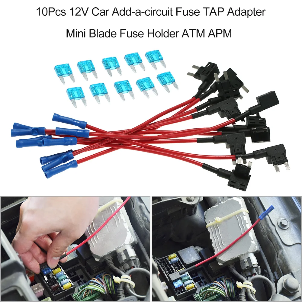 

10Pcs 12V Car Add-a-circuit Fuse TAP Adapter Mini Blade Fuse Holder ATM APM Auto Accessories Car-styling