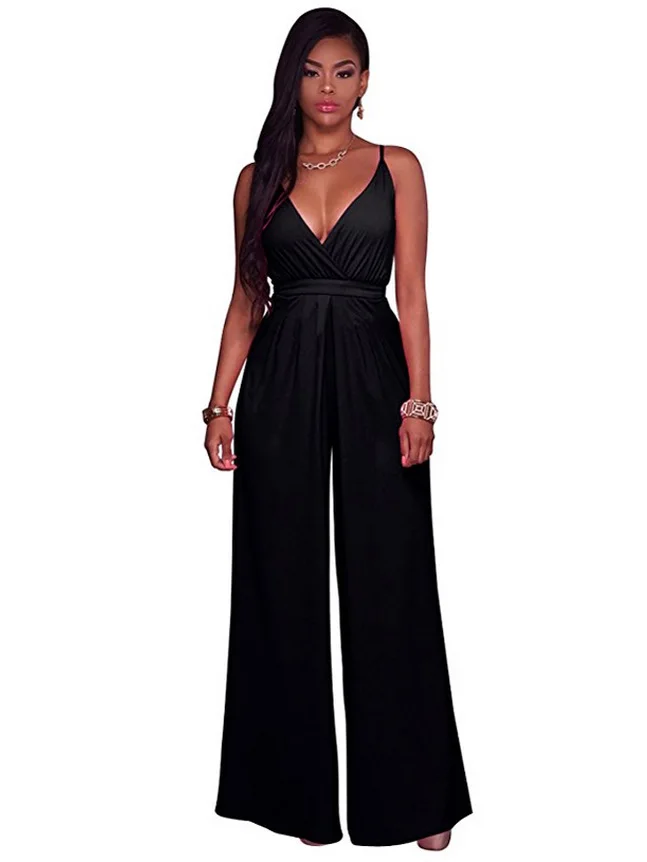 Okayoasis Spaghetti Strap Rompers Womens Jumpsuit Wide Leg Pants